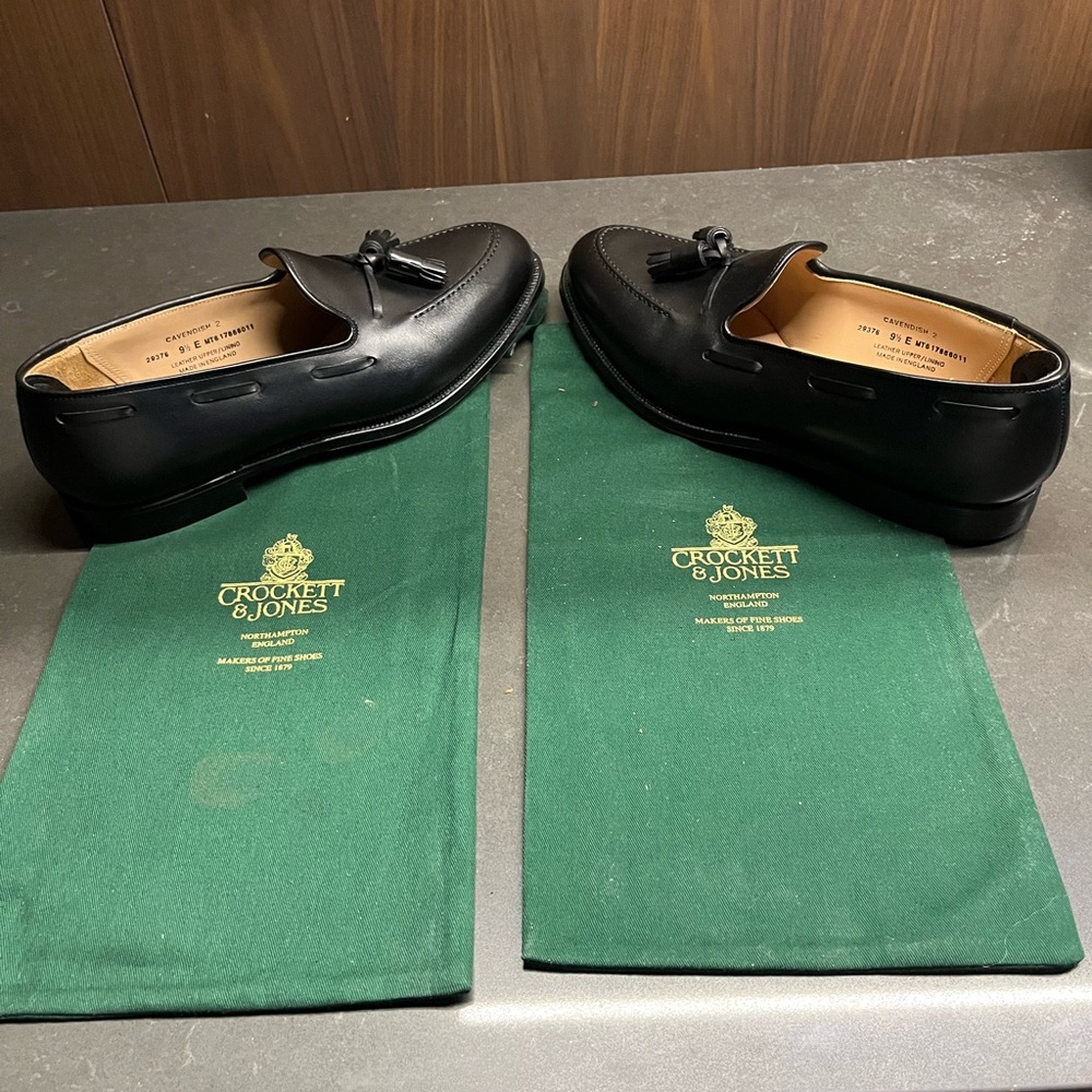 Crockett & Jones Black Leather Men's Slip-On Loafers